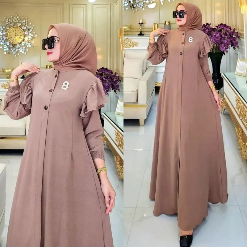 Cod Aira maxi Dress Gamis Wanita Muslim Kancinv Depan Gamis Simple kekinian Dan elegan 2023 Matt Cringkle Ukuran M L XL