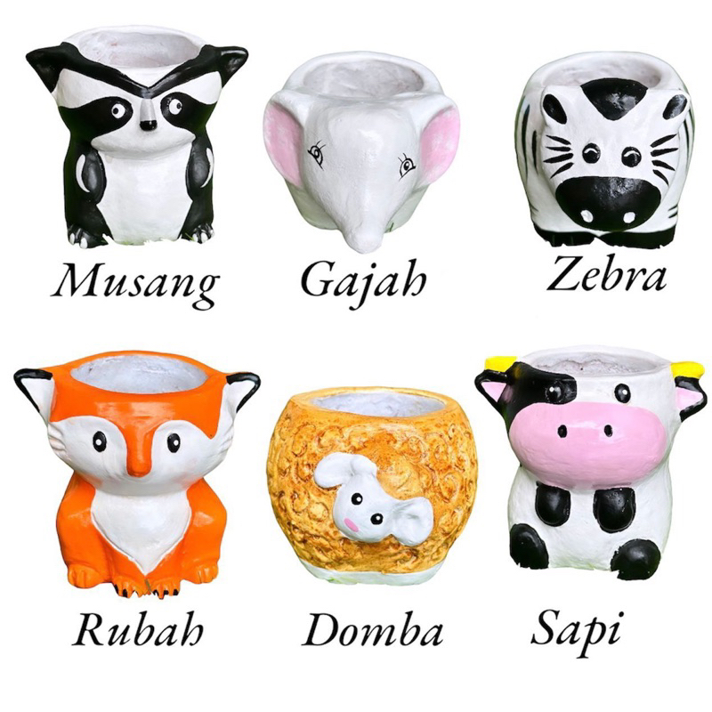 Pot Gerabah Karakter Hewan Lucu