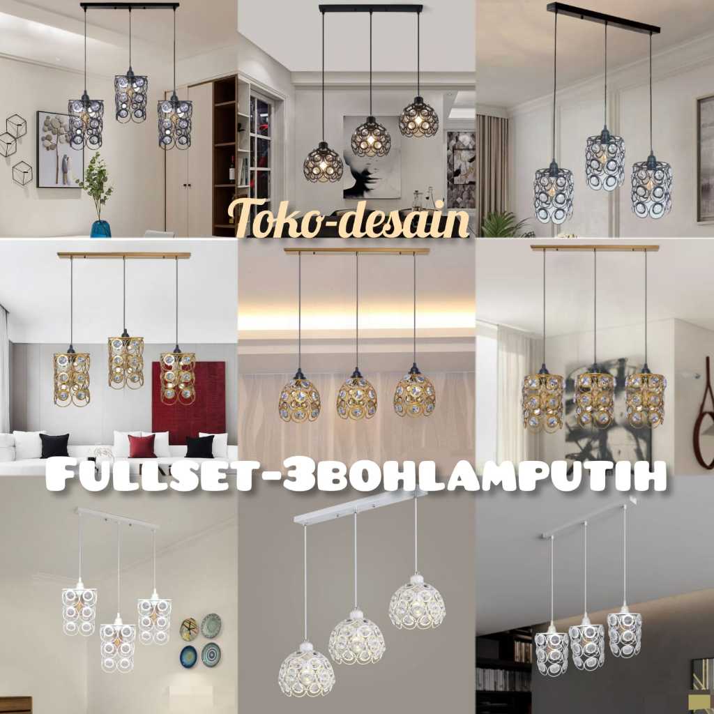 cabang 3 lampu hias kristal mewah / lampu gantung kristal cabang tiga