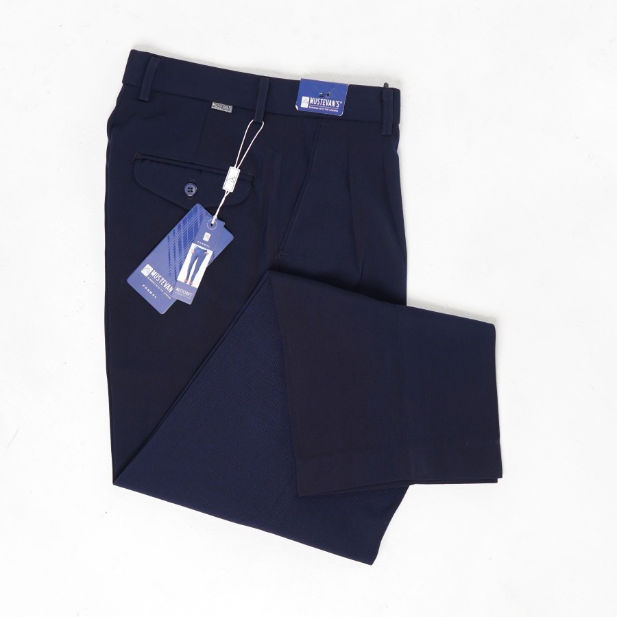 MUSTEVANS CELANA PANJANG FORMAL KERJA KANTOR REMPEL/ PLOY NAVY PRIA
