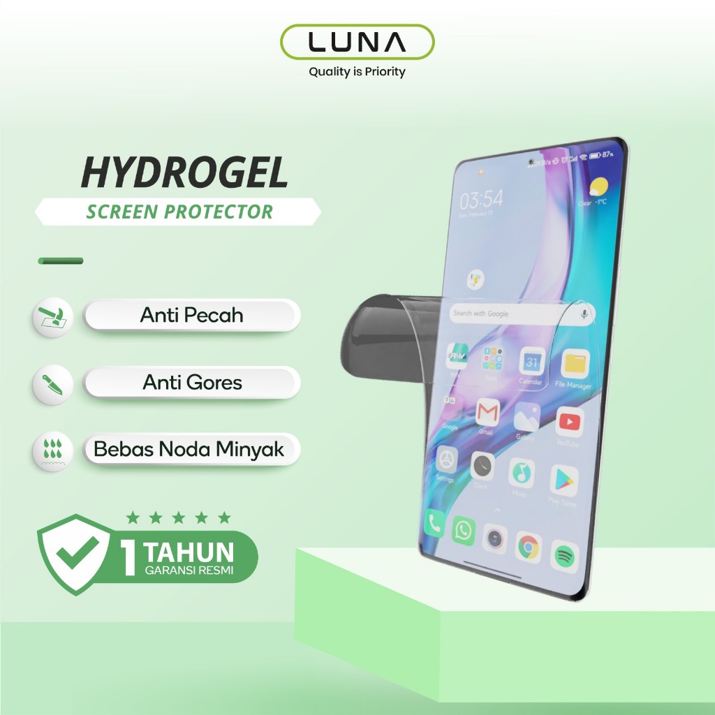 LUNA Hydro Gel Screen Guard Protector Apple iPhone Samsung Xiaomi OPPO VIVO Hydrogel Anti Gores