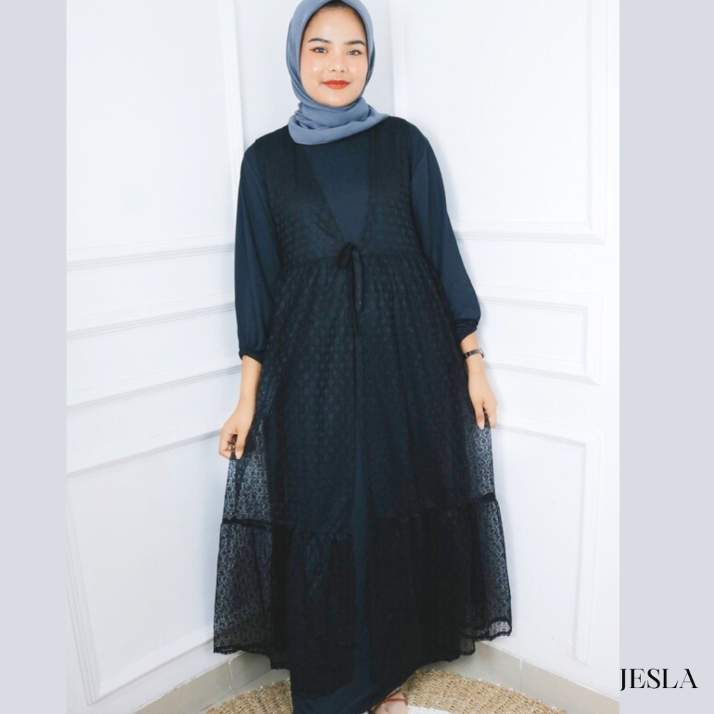 Outer Panjang Wanita Jumbo Shella Long Outer BO Bahan Brukat Katun Import BO Size M L XL XXL Outer P