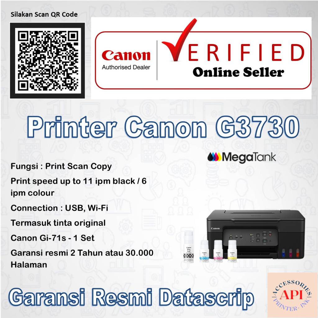 Printer Canon Pixma G3730 G 3730 G-3730 Print Scan Copy Wi-Fi