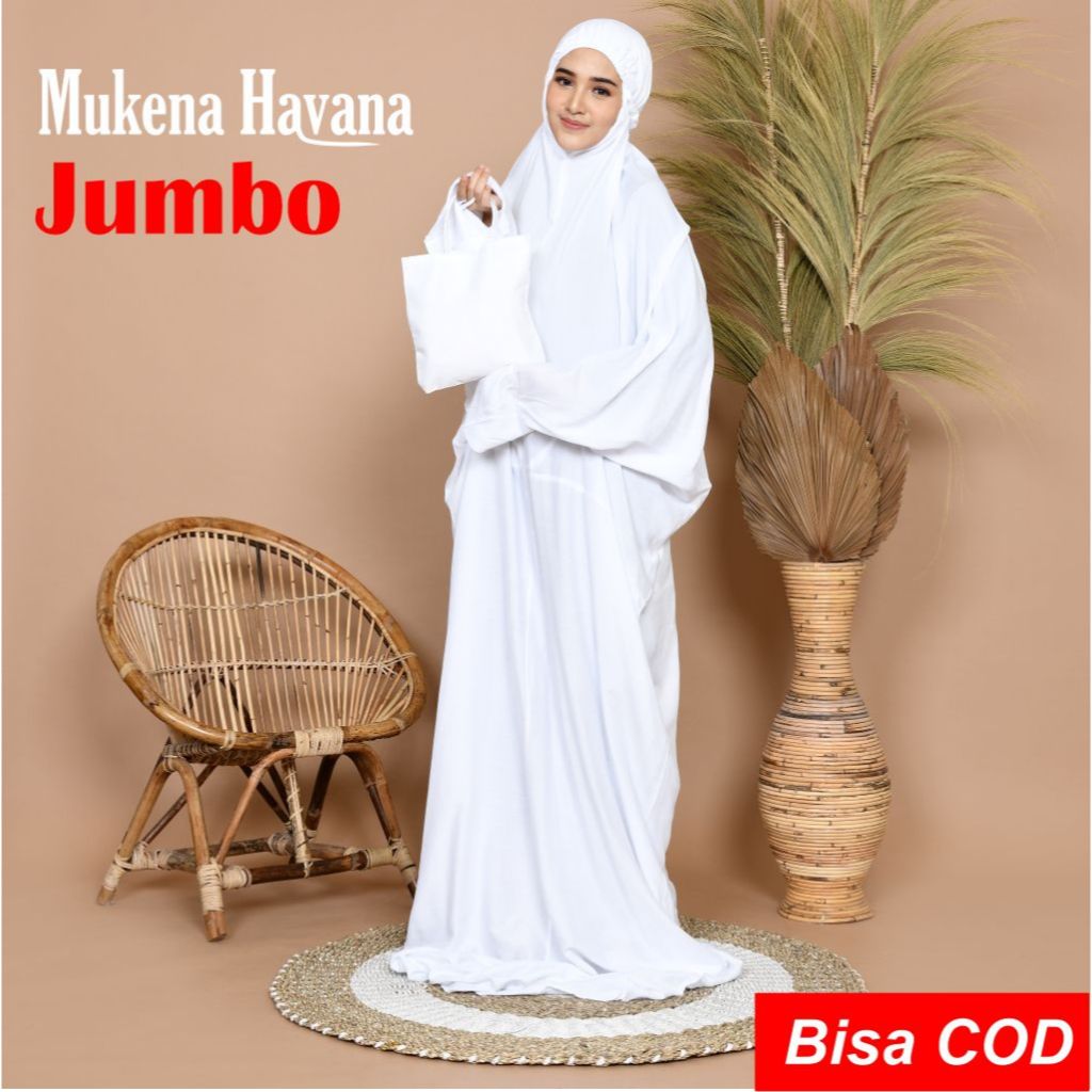 Mukena Terusan Polos Putih Katun Rayon Ukuran Jumbo / Mukena Pocong