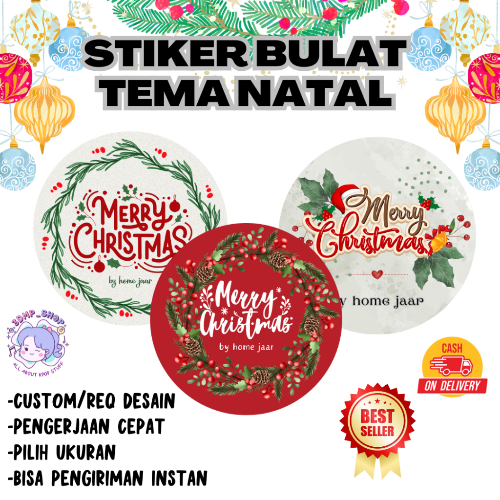 

Stiker Natal Merry Christmas Hampers Toples Kue Kering Custom