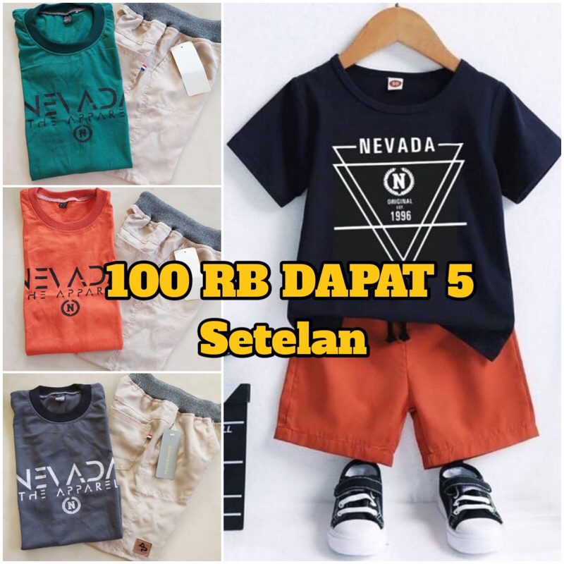 Paket Promo 100ribu Dapat Setelan Anak 5 Kaos + 5 Celana pendek Polos Chinos