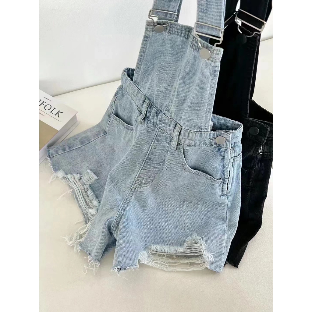 【wanita_id】Denim Brace Celana Pendek Jumpsuit Wanita Korea Style Celana Cute Celana Longgar Lebar Kaki