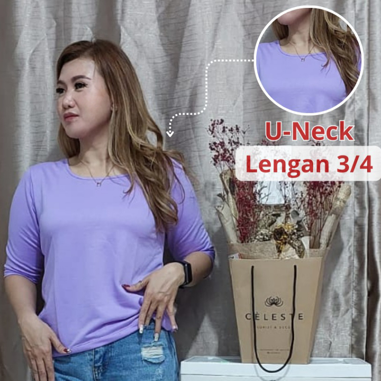 Kaos Luna Square Neck Lengan 3/4 Baju Atasan Wanita Polos Kekinian