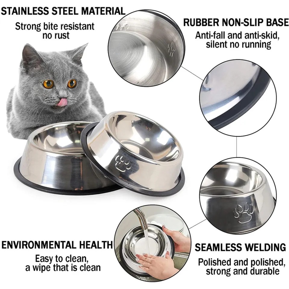 wadah Mangkuk TEMPAT MAKAN MINUM Kucing anjing kelinci MANGKOK STAINLESS PET BOWL KARET anti slip Murah