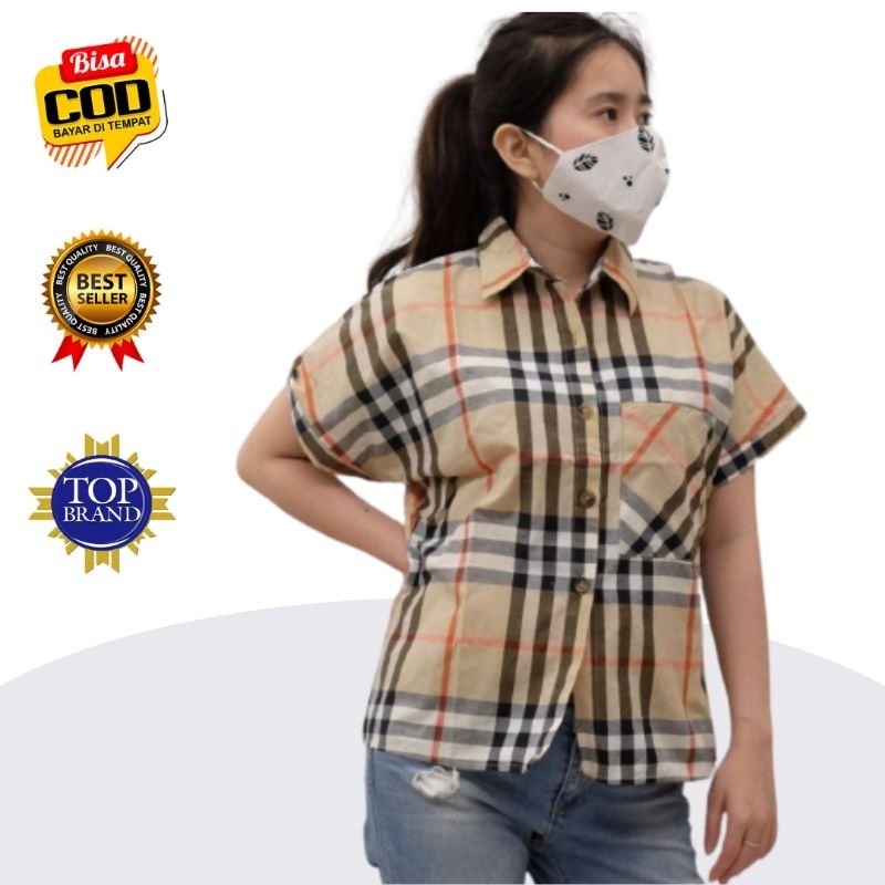 Aitentica Kemeja Tunik Wanita Baju Cewek Cewe Motif Kotak Kotak Kerja Kantor Dewasa Remaja Murah