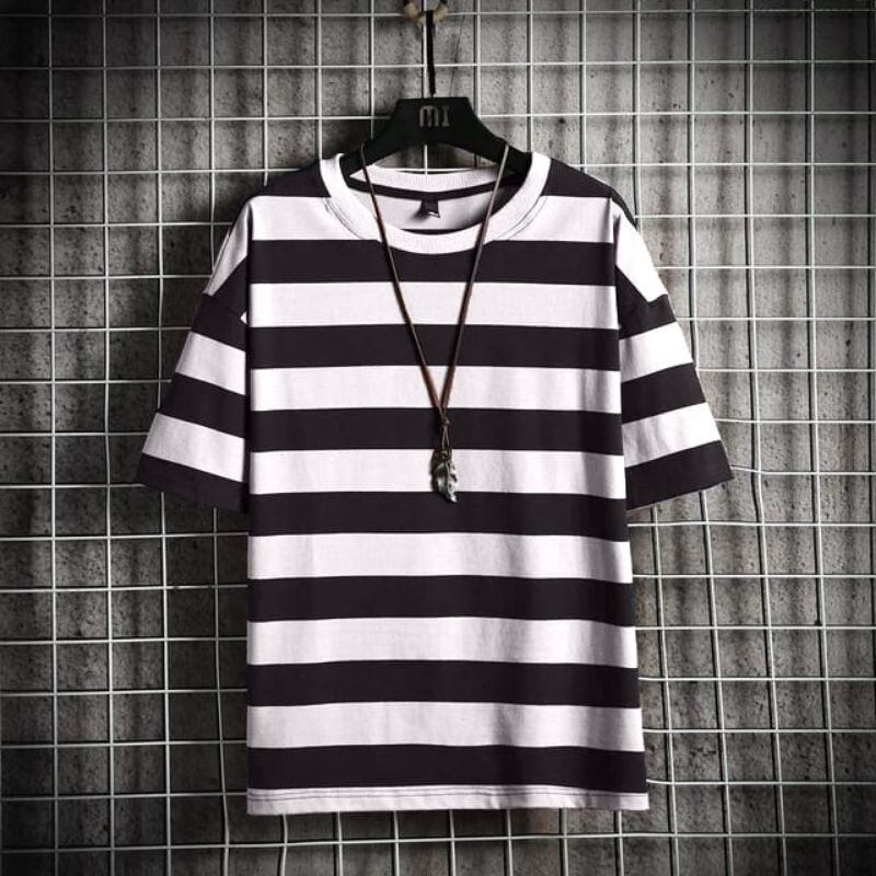 kaos salur garis garis stripe pria kaos Distro baju kaos terlaris