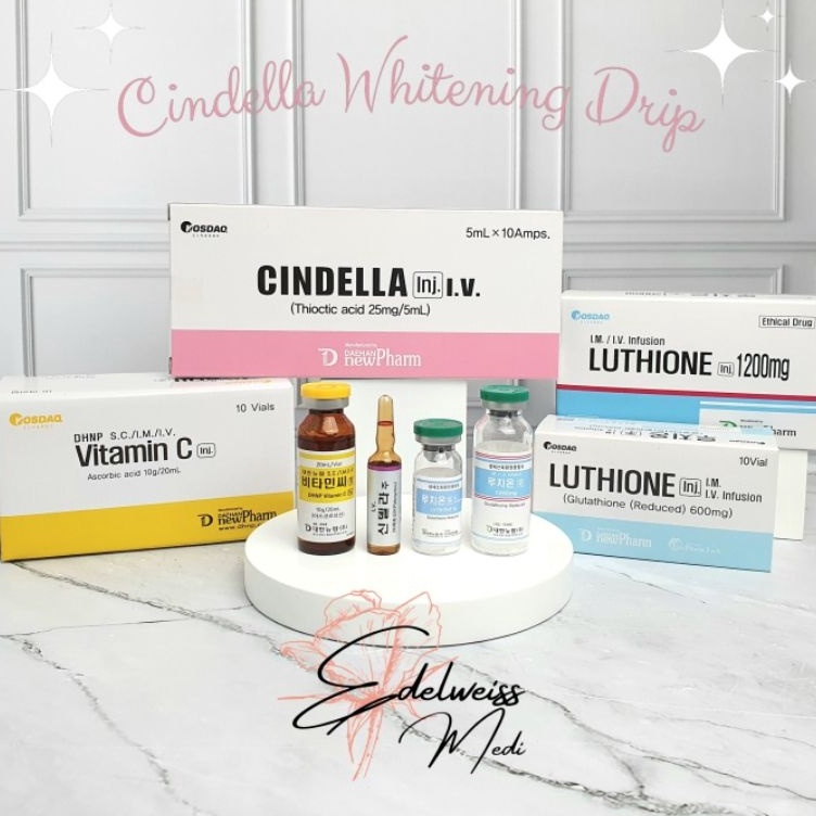 CINDELLA 1200mg 600mg Infus Whitening Korea ECER 1 SET | Drip Glutathione Pemutih Badan Original Pen