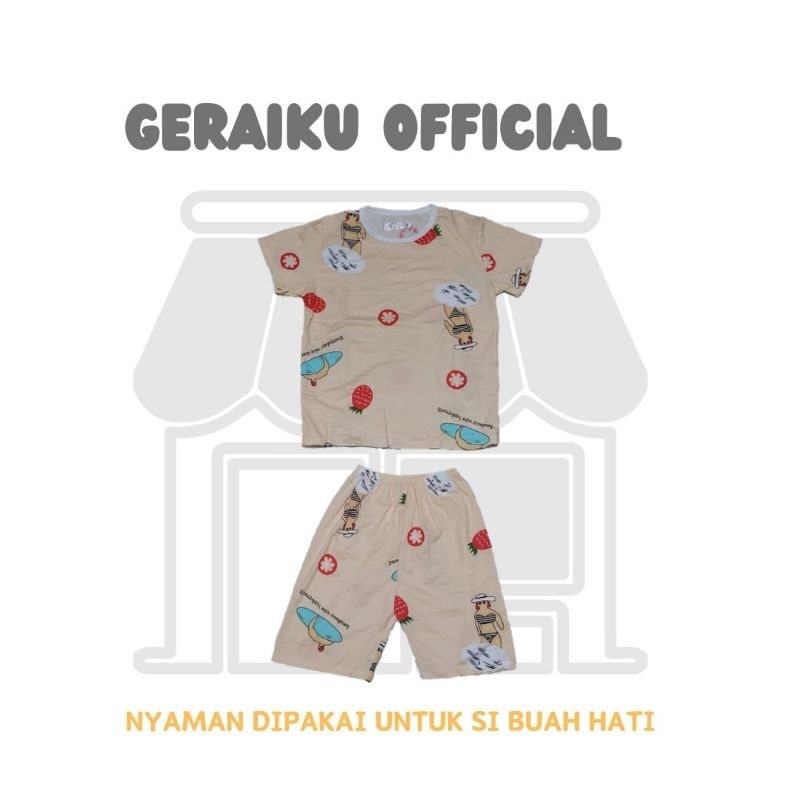 Geraiku PREMIUM Baju Anak Setelan Atasan Celana Pendek Motif Pantai Perempuan (Usia 4-10 tahun)