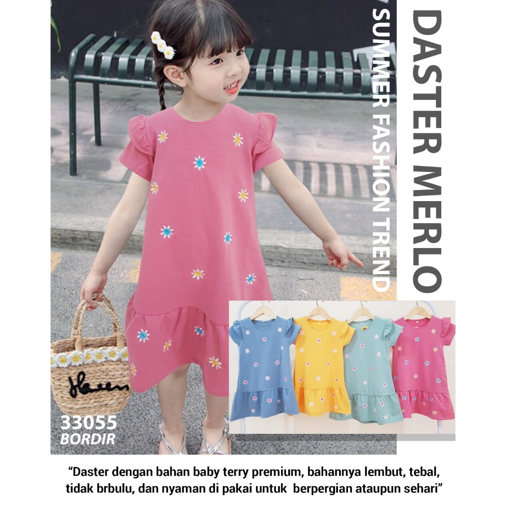 DRESS ANAK DASTER MERLO BORDIR MOTIF BUNGA