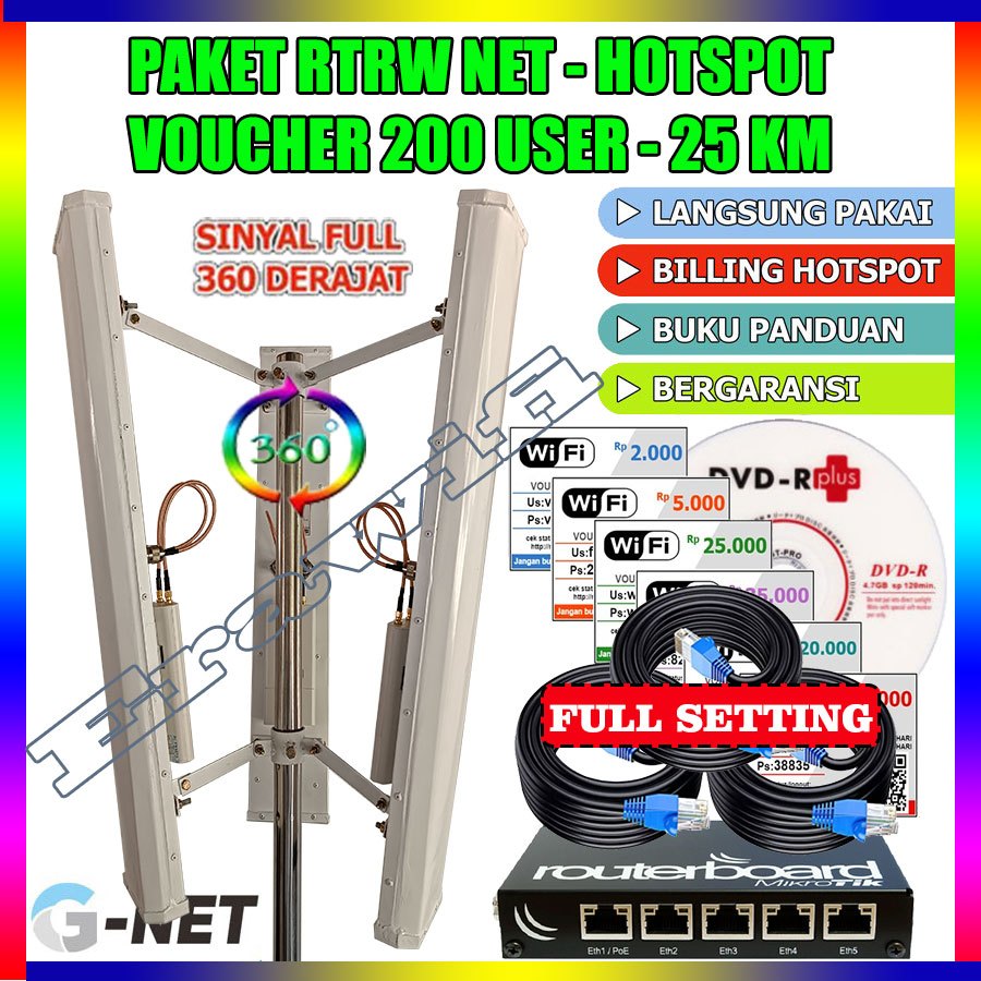 Paket Lengkap Usaha Wifi ISP RT RW NET HOTSPOT Voucher Profesional Full Setting 200 User 25 KM | Int
