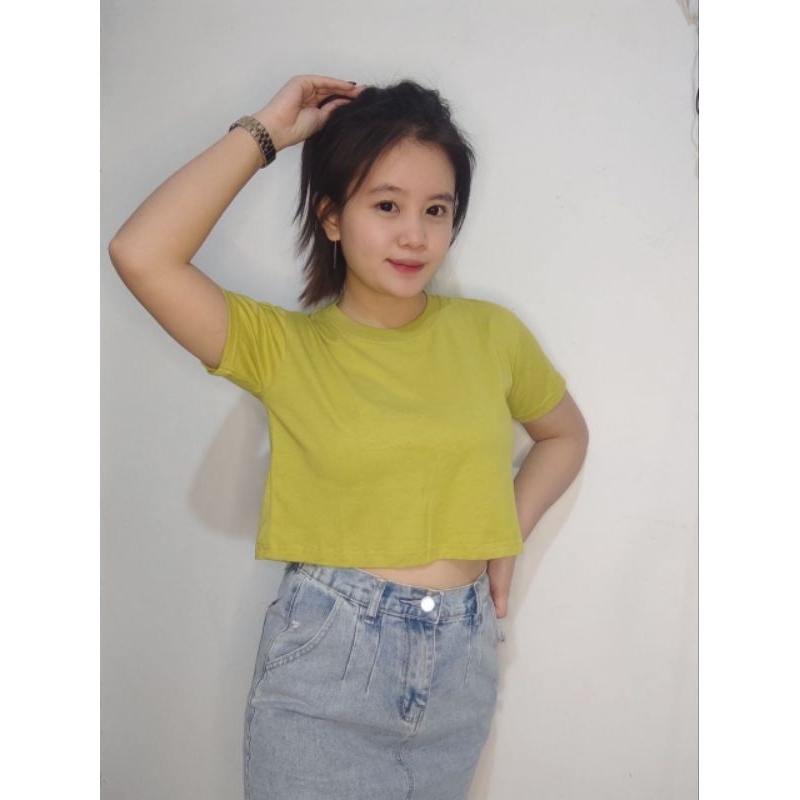 atasan crop top bahan catton 30s kaos crop atasan polos catton premium