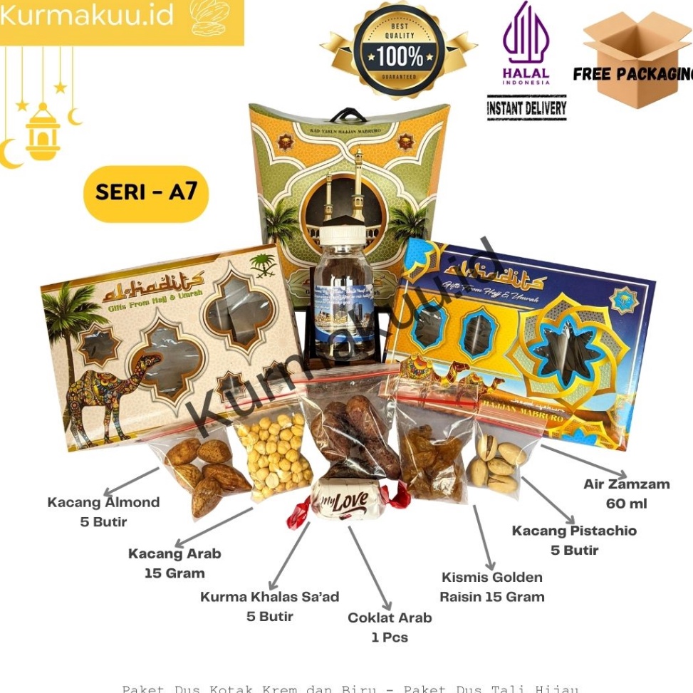 

11.11 Promo Brand Paket Oleh Oleh Haji dan Umroh Premium (Seri-A7-A8) Kacang Pistachio + Kacang Almond + Coklat Arab + Tasbih