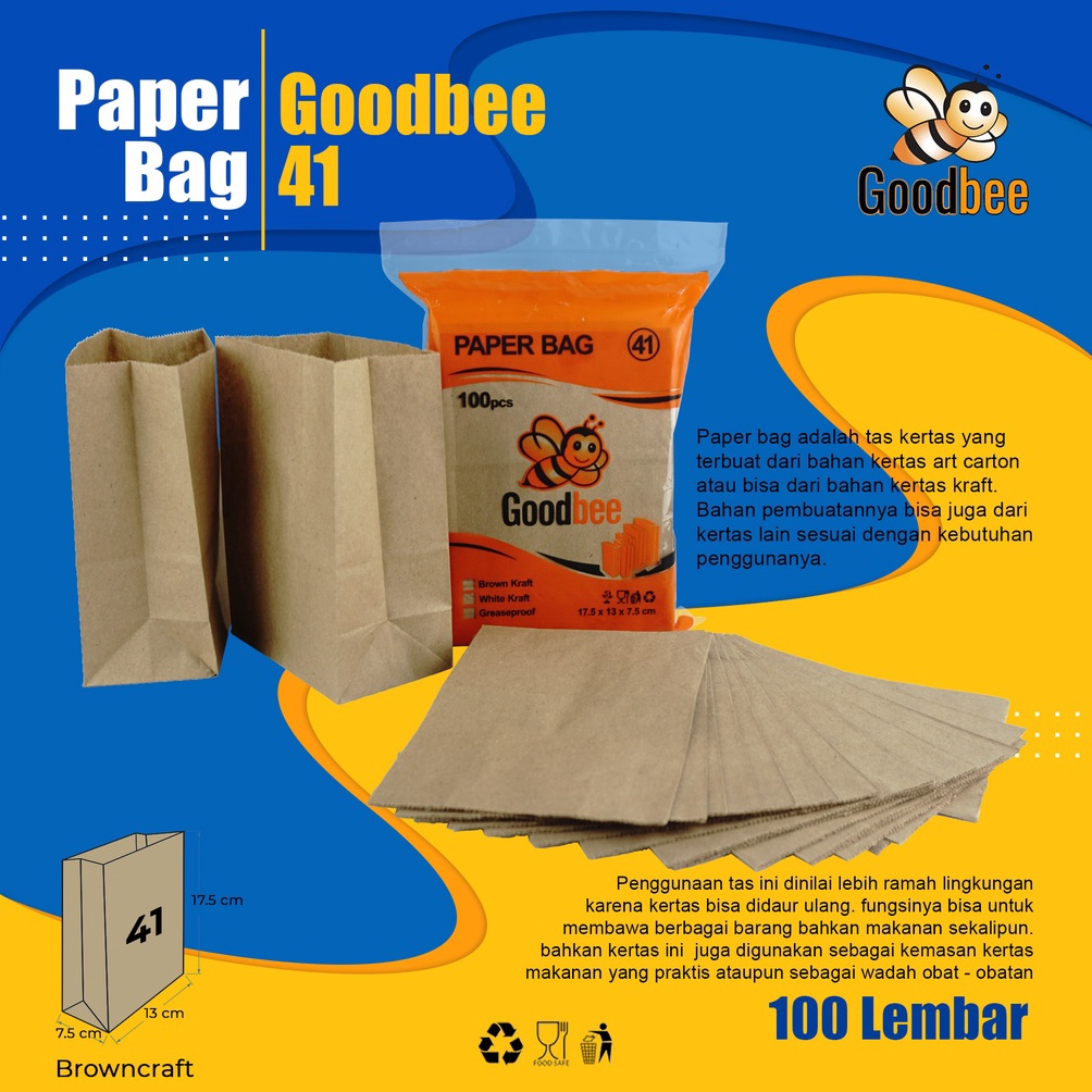 

11.11 Promo Brand Goodbee Paper Bag kode 41 - Brown Kraft - Kantong Kertas Goodbee 100pcs
