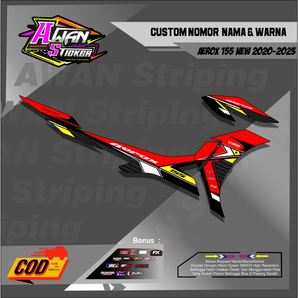 Sticker StripingAerox 155 New  merah putih hitam -decal Stiker setriping Variasi List Motor (Awan B8