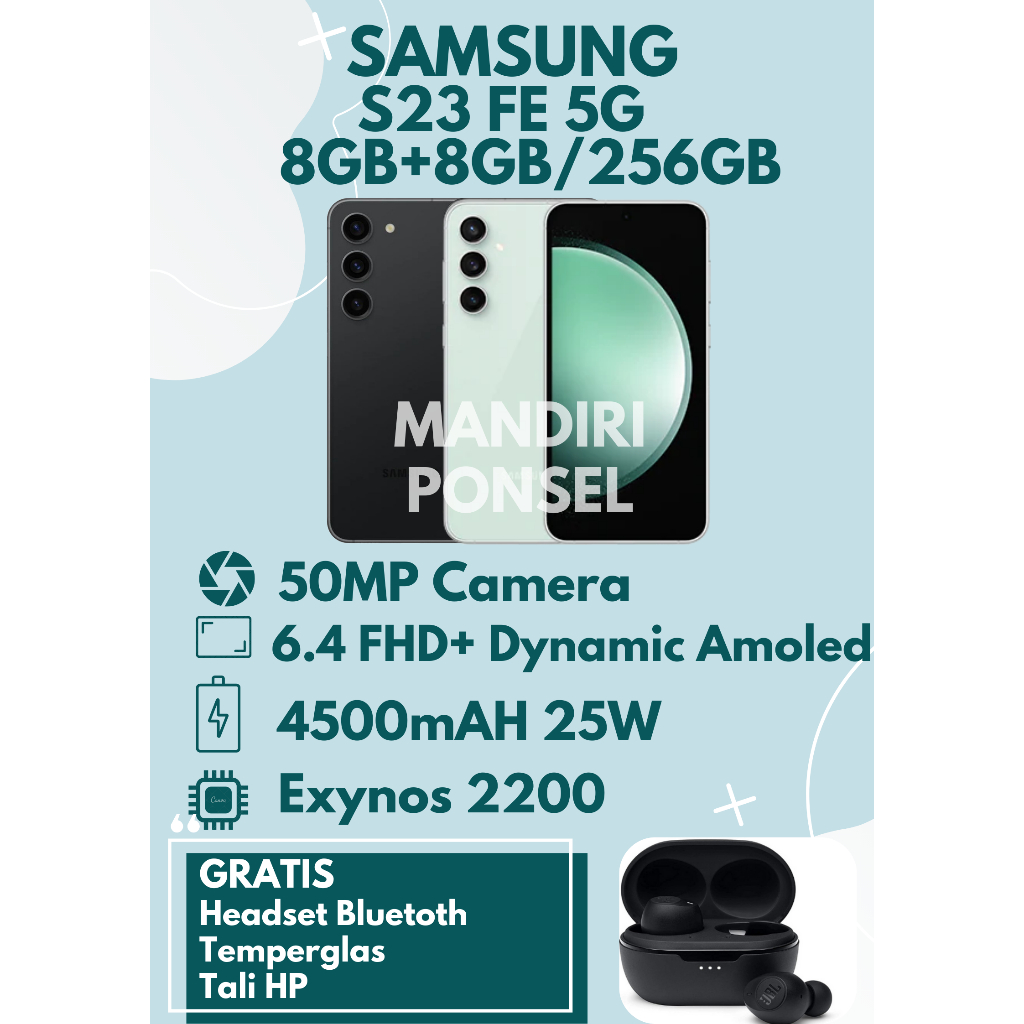 SAMSUNG S23 FE 5G RAM 16GB (8+8 EXTEND/256GB) GRATIS HEADSET BLUETOOTH, TEMPERGLAS dan TALI HP