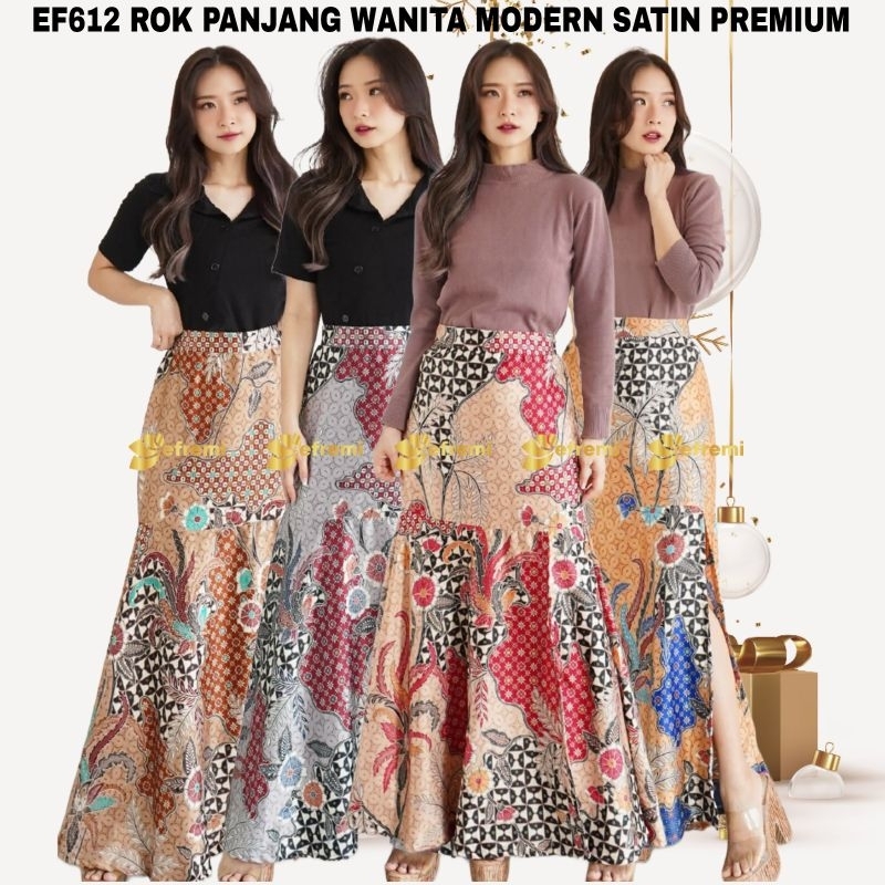 ROK PARTY WISUDA MODERN TRENDY BATIK SATIN PRINT/ROK PANJANG PESTA EF612