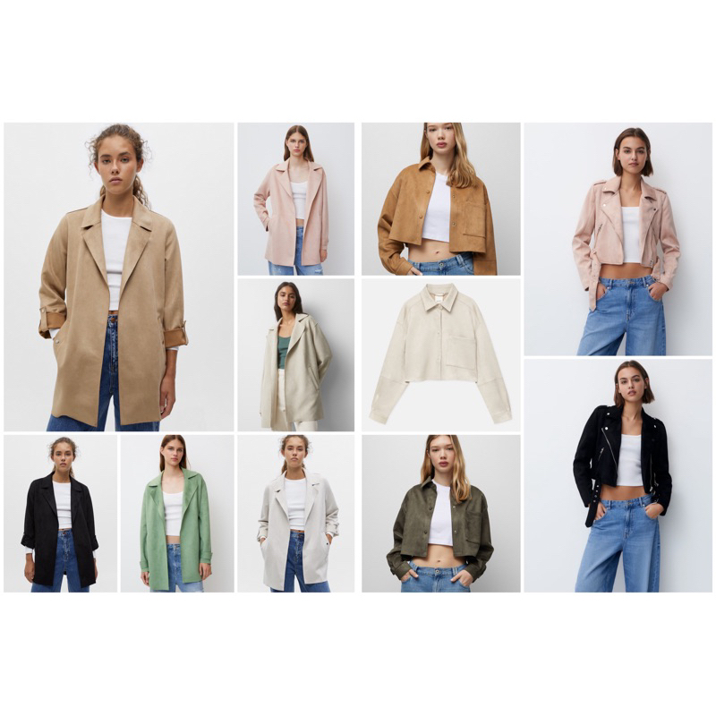 Ready Jastip Pull&bear SALE‼️Rustic Faux Suede Zipper Pocket Button Jacket Roll Up Long Crop Shirt B