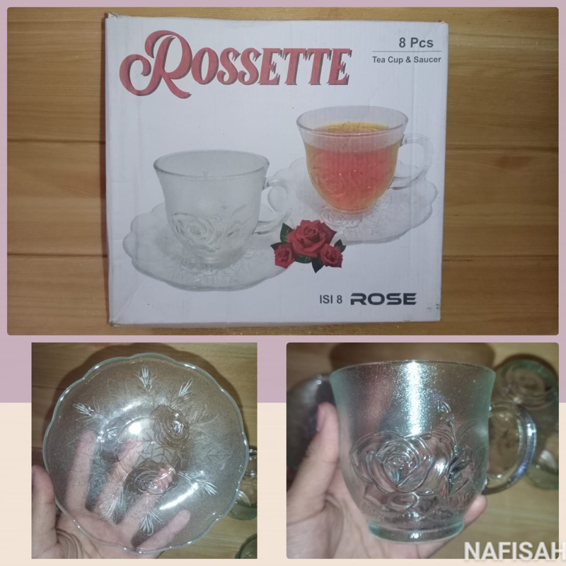 gelas/cangkir lepek kaca free piring 4 pcs bagus murah dan berkualitas