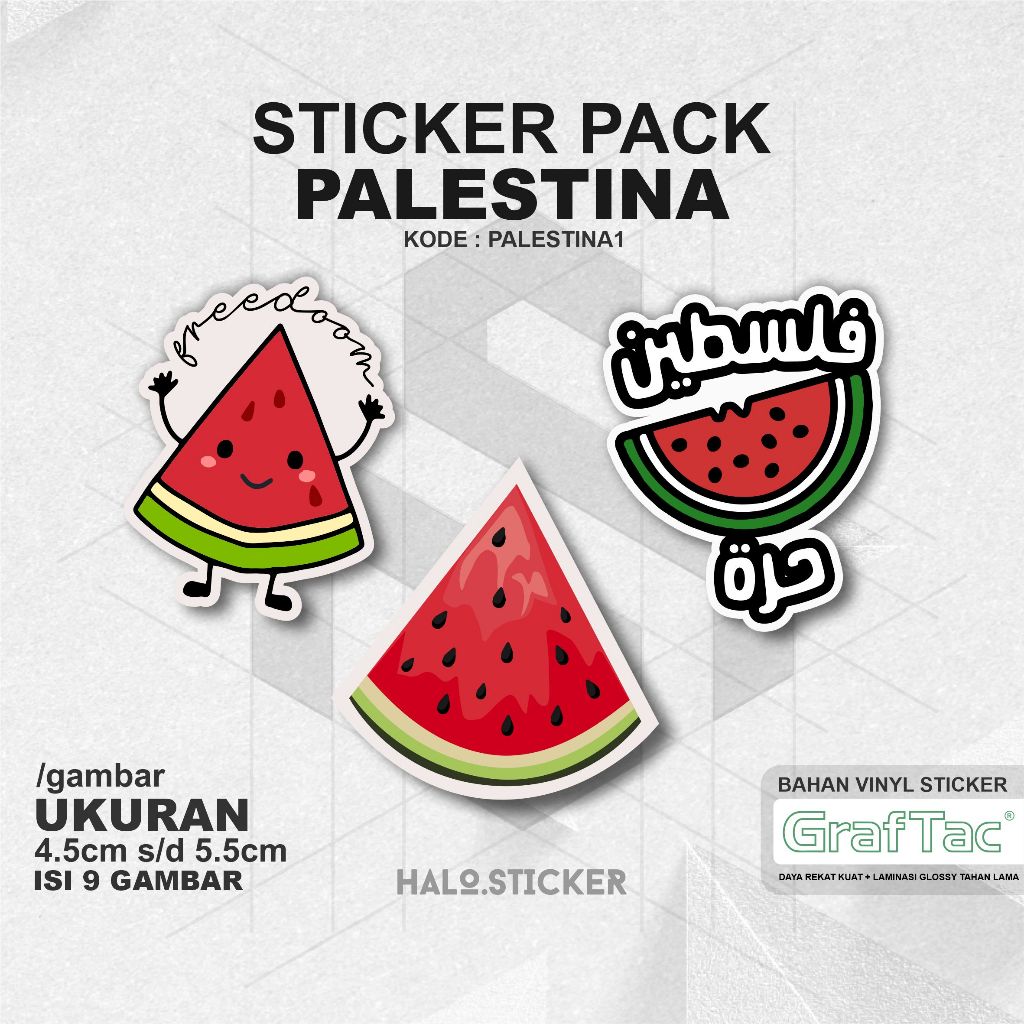 

Stiker FREE PALESTINE ISI 9pcs Watermelon Sticker Semangka Simbol Bendera Perjuangan Palestina Bahan Vinyl Graftac Anti Air