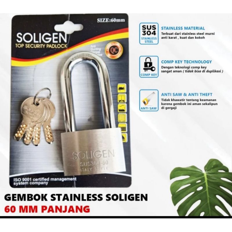 GEMBOK 60 PANJANG STAINLESS SOLIGEN GEMBOK RUMAH PAGAR SERBAGUNA