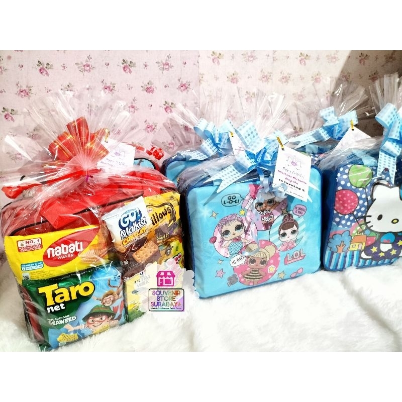 Paket ultah tas jinjing + snack || Souvenir ulang tahun tas plus snack