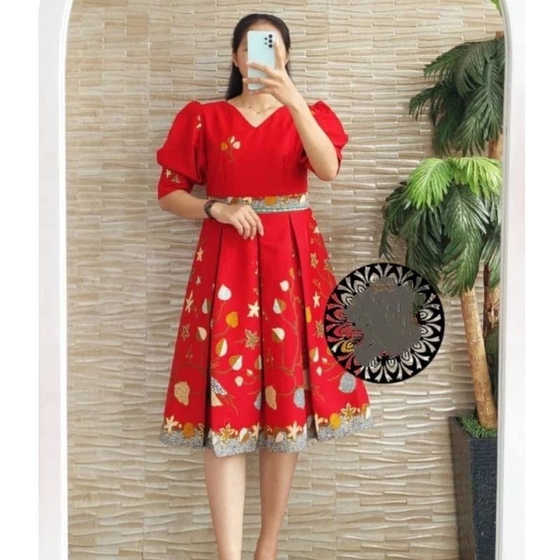 atasan dress batik pesta Imlek dress batik cantik dan elegan baju atasan batik pesta mewah dress bat