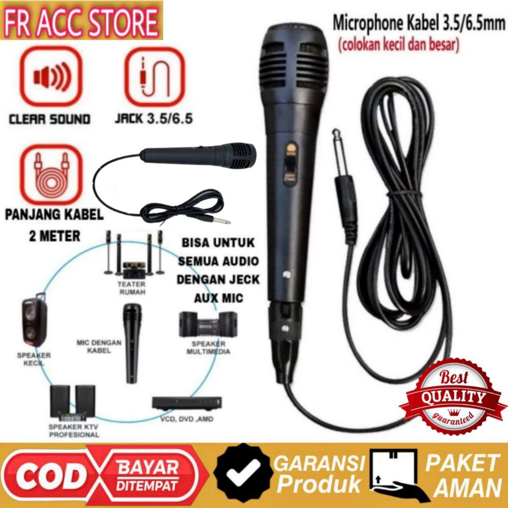 Microphone Kabel Karaoke Colokan Kecil 3.5mm Dan Besar 6,5mm Mic VokalSuara Bagus Jernih Panjang Kab