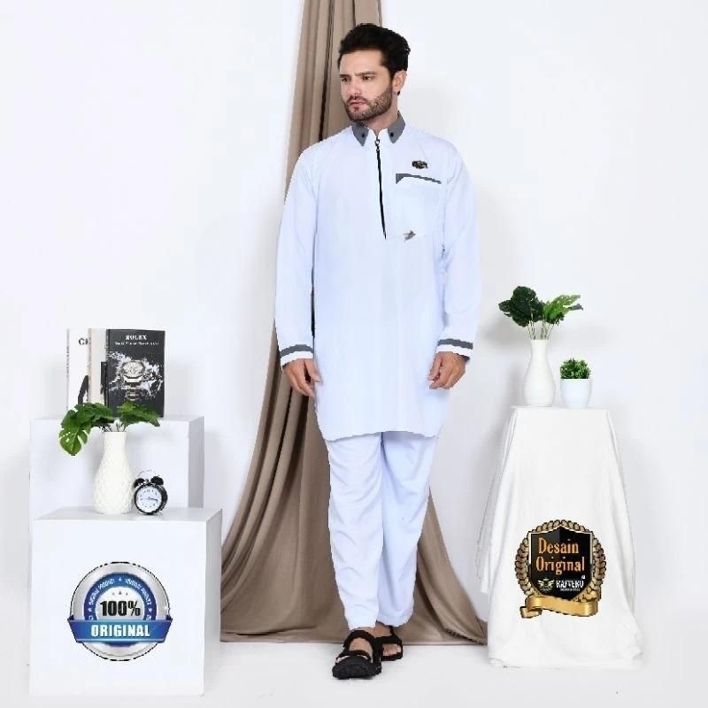 Set setelan Koko Kurta Pakistan Al khan Lengan Panjang Baju Muslim Pria Dewasa kerah kemeja