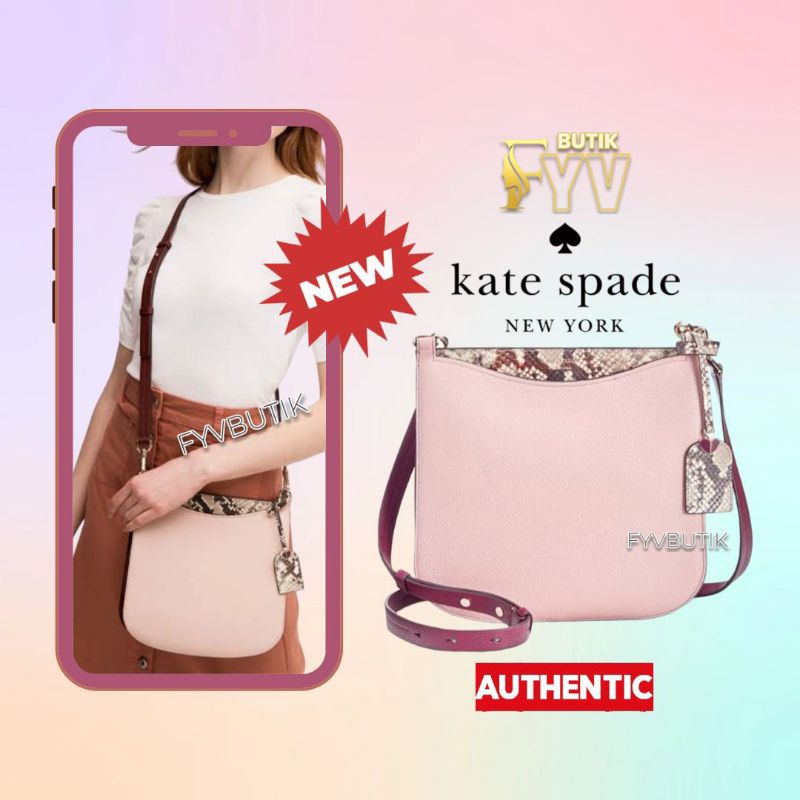 NEW AUTHENTIC KATE SPADE Margaux Embossed Snake Large Crossbody Bag NWT Tas Wanita Kulit Asli Ori.