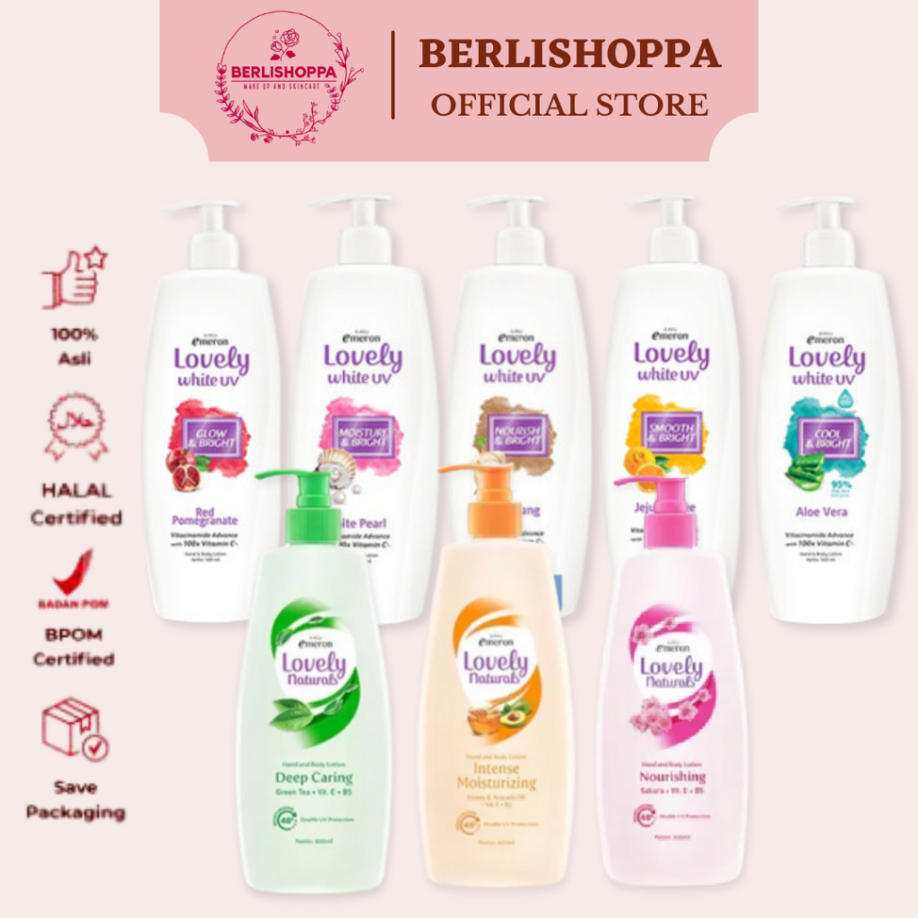 Emeron Lovely Natural & White UV Body / Lotion Double UV Protection 400mL Pump | Intense Moisturizin