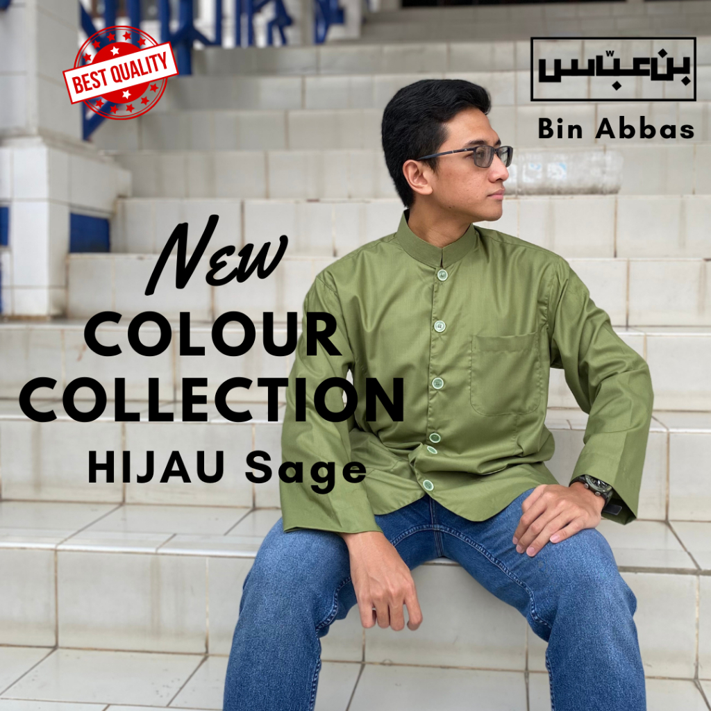 Baju/kemeja Koko Yamani Habaib/hadramaut bin abbas jumbo Hijau Sage