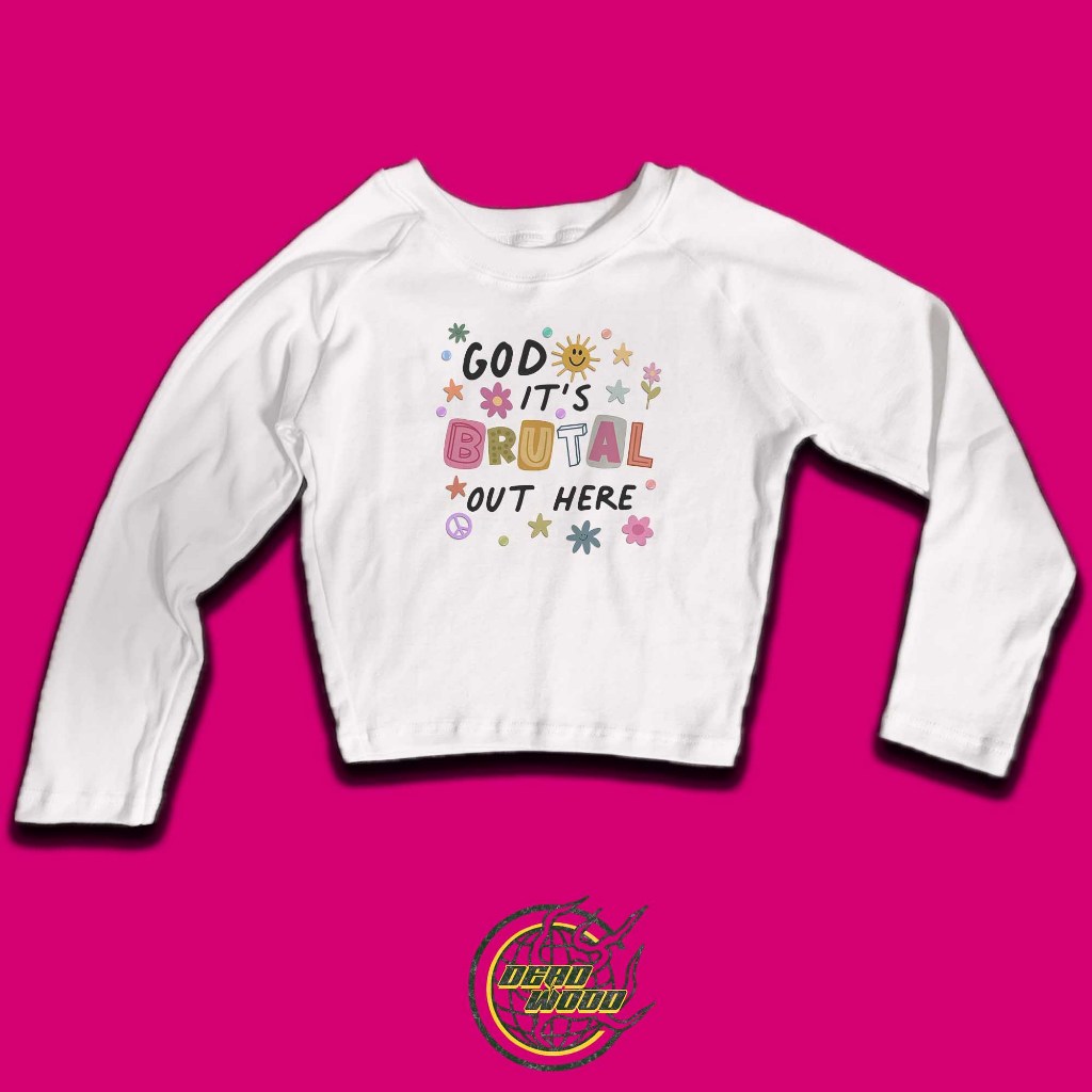 croptop/baby tee long sleeve white edition god brutal out here song by olivia rodrigo graphic tee y2