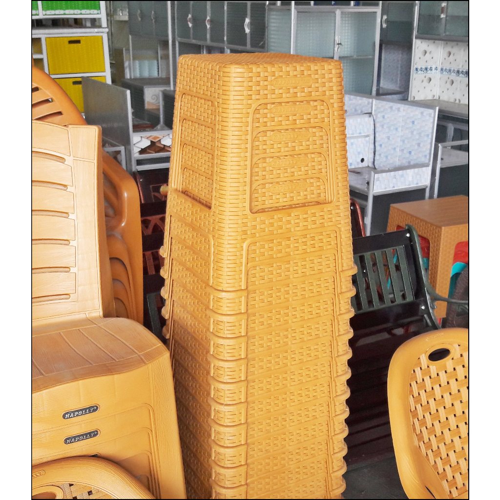 Kursi Baso Bangku Napoli Plastik Coklat Motif Rotan