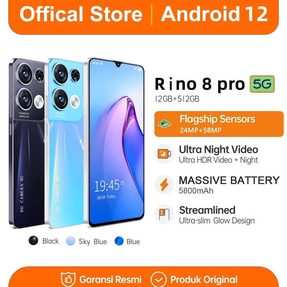 6.6 FLASH SALE [Terbaru 2023 hp promo] Reno 8 proHandphone android 4g/5g 7.5inci 12GB +512GB Garansi