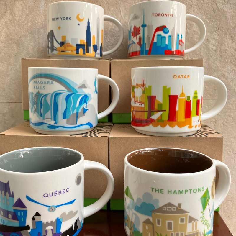 STARBUCKS Mug Glass YOU ARE HERE - Country City New York, The Hamptons, Niagara Falls, Toronto, Queb