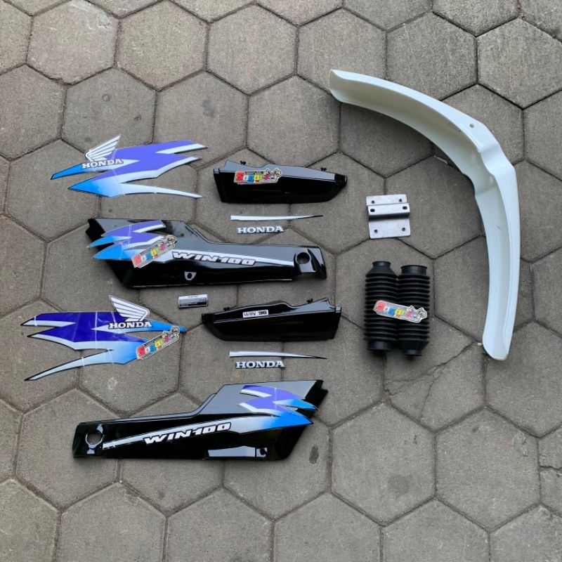 Fullset Cover Body Honda Win 100 Warna Hitam Set Striping List Body Win 100 Tahun 1996 Warna Biru Un