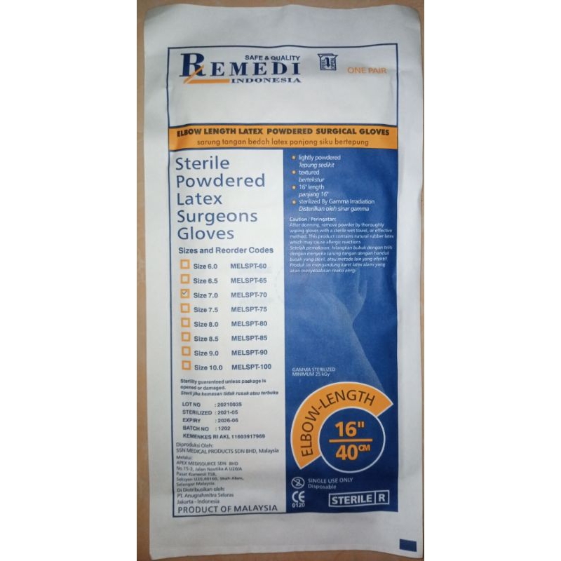 Obgyn Sterile Powdered Latek Remedi panjang 40 cm atau 16 inch, sarung tangan Steril obgyn