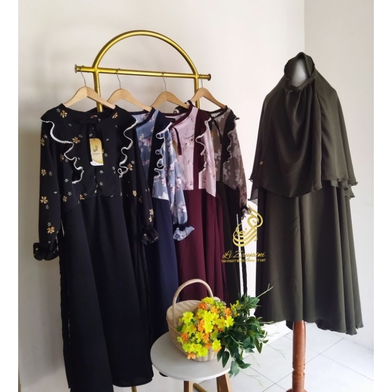 Set Banat Cadar Safar LiZaujaini Kombinasi Rayon Crinkle Gamis Anak Muslimah