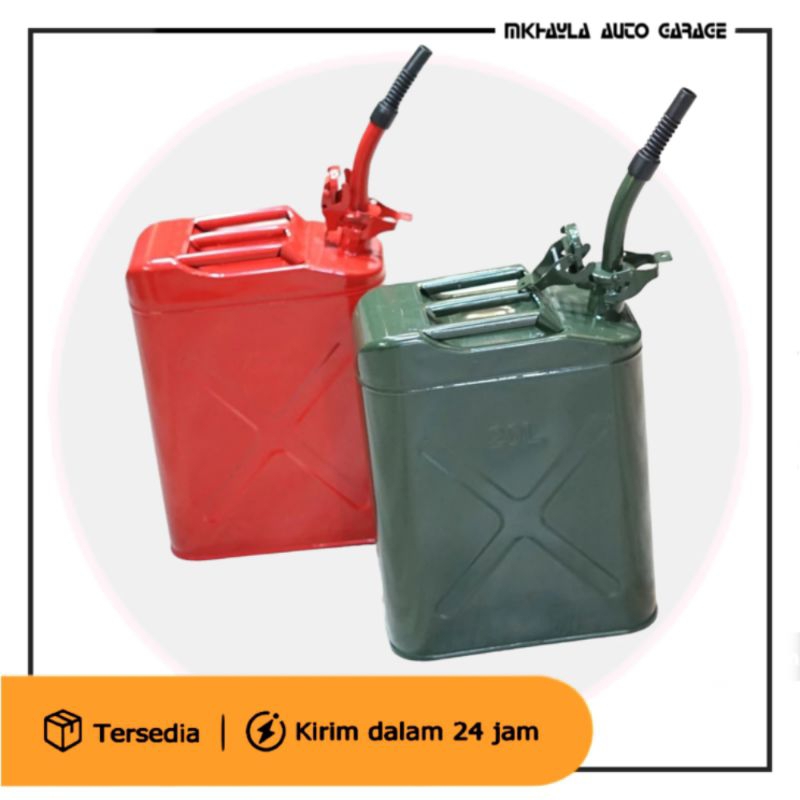 Jerigen Besi 20 Liter + Corong - Model Tutup Klip - Jerigen Offroad