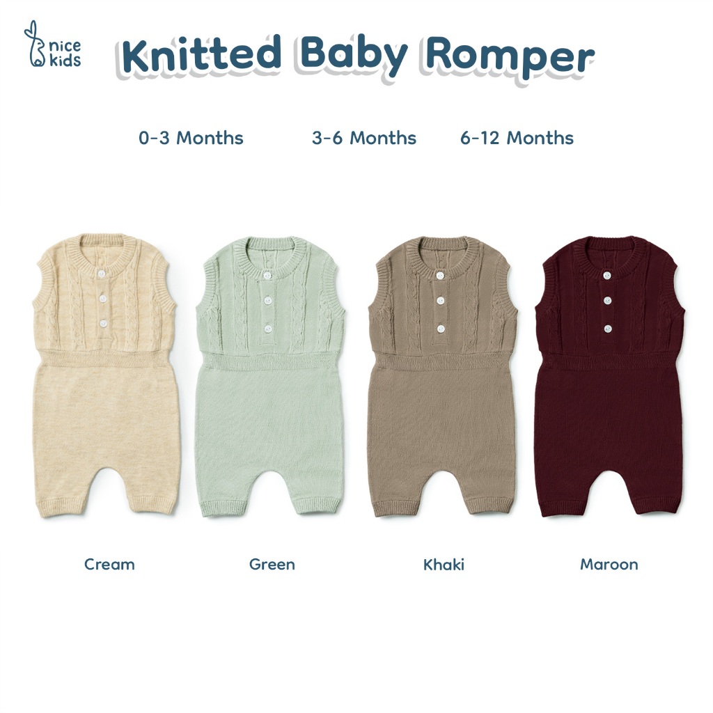 Nice Kids - Knit Baby Romper (Pakaian Bayi Unisex Onesie 0-12 Bulan) Jumper Bodysuit Bayi Rajut Tebal Hangat