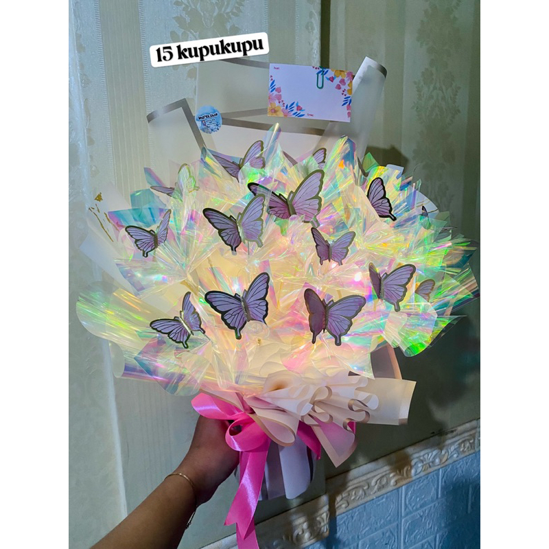 Buket kupu kupu butterfly LED 15pcs cellophane