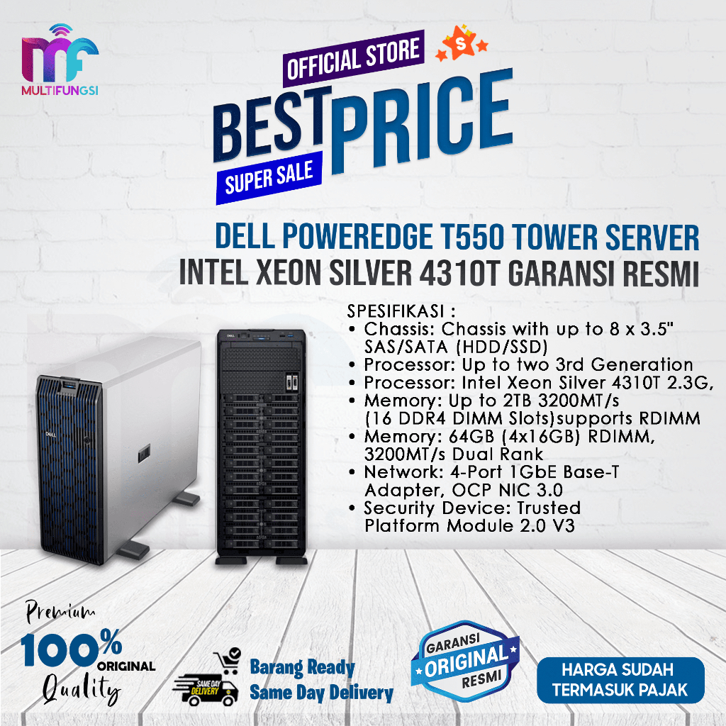 Dell PowerEdge T550 Tower Server/Intel Xeon Silver 4310T Garansi Resmi