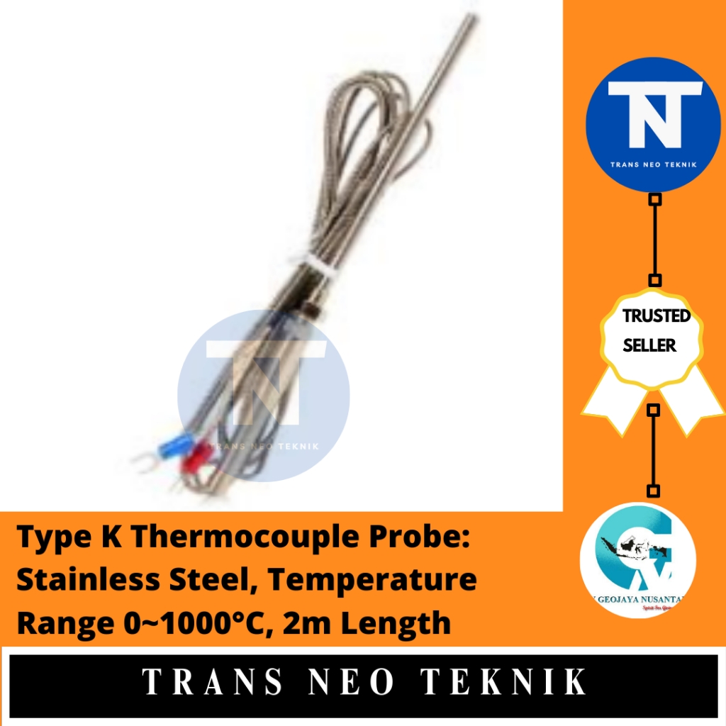 Type K Thermocouple Probe: Stainless Steel, Temperature Range 0~1000°C, 2m Length