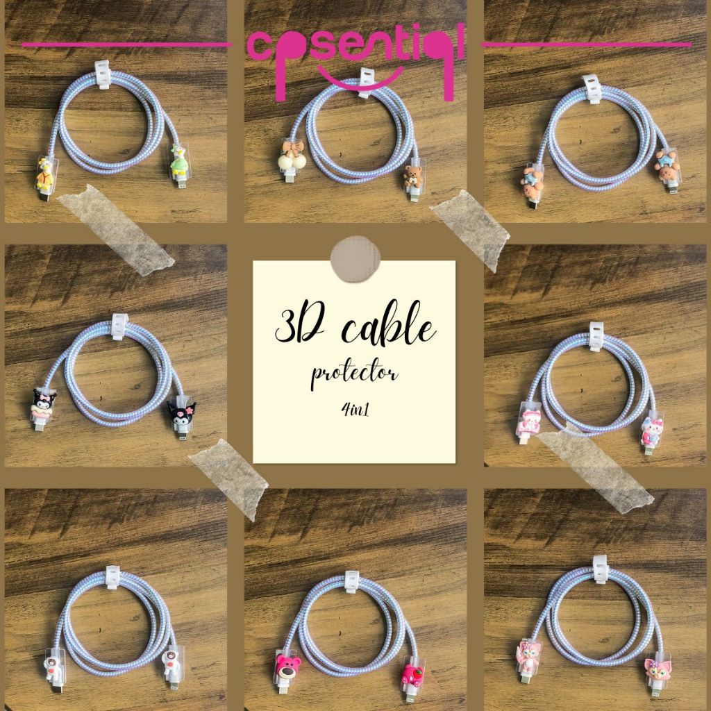 [PROMO] COD 4in1 Pelindung Kabel Charger / Kabel Case Model 3D, Bow, Printed For IPhone | Oppo | Vivo | Xiaomi Model Wing SET 4 PCS Pelindung  Kabel Charger