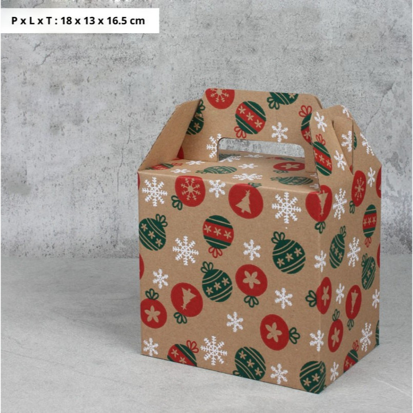 

( 10 pcs ) Kardus Jinjing 3 Mika Thinwall 750ml Natal Box Tenteng Kemasan Hanpers Parcel Merry Christmas Ukuran 18 x 13 x 16.5 cm